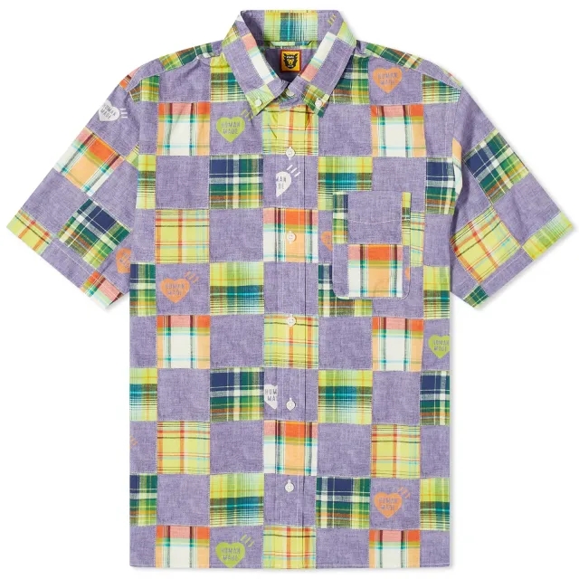 Human Made Men's Short Sleeve Patchwork Print Shirt Blue