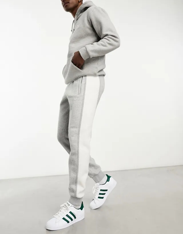 Adidas Originals Essentials+ Small Logo Cut And Sew Joggers In Grey Marl