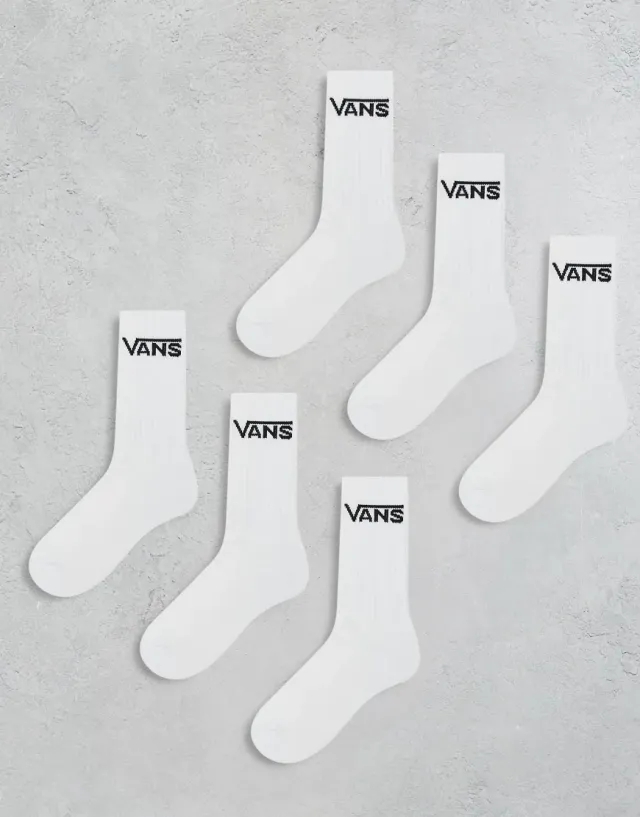 Vans Classic Crew Socks 6-Pack White 9.5-13