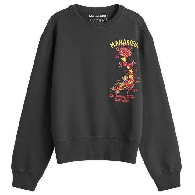 Maharishi Men's Dragon Map Vintage Crew Sweat Black