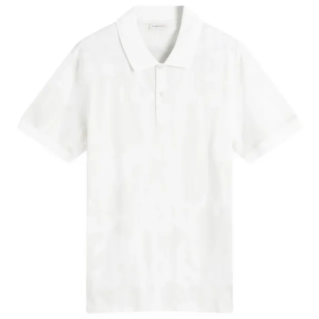Alexander McQueen Men's Jacquard Graffiti Logo Polo Ivory
