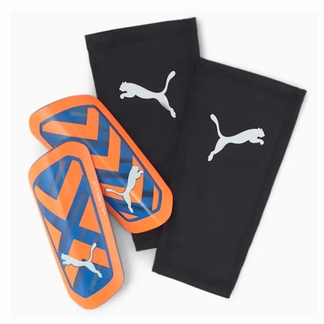 PUMA Ultra Flex Sleeve Football Shin Guards, Ultra Orange/Blue Glimmer