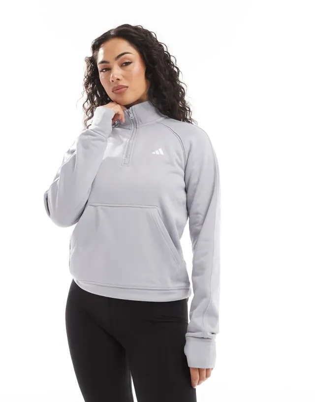 Adidas Game And Go Fleece Lined 1/4 Zip Top In Grey