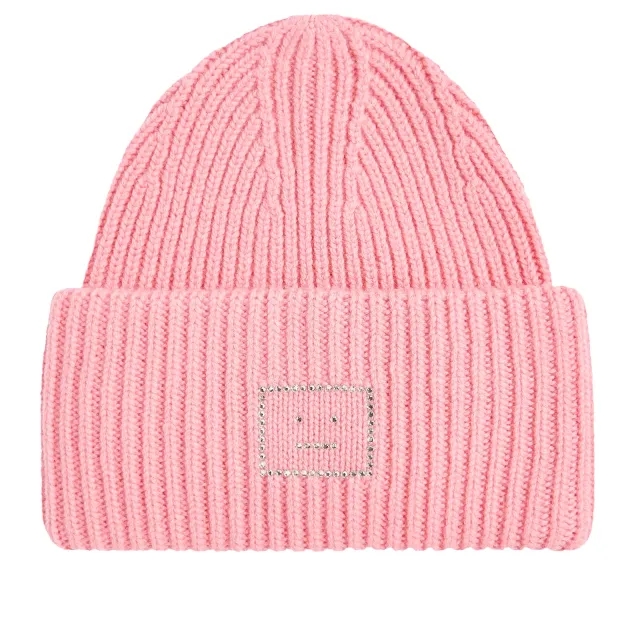 Acne Studios Women's Face Beanie Hat Tango Pink