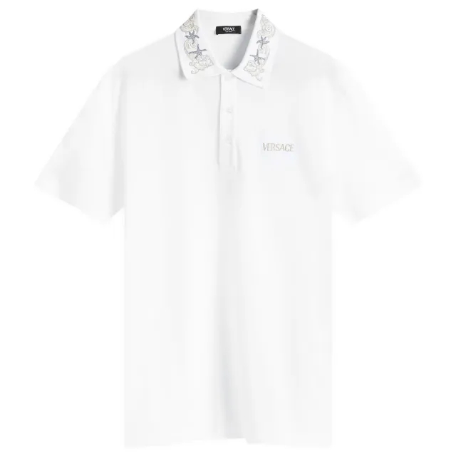 Versace Men's Embroidered Polo Shirt White