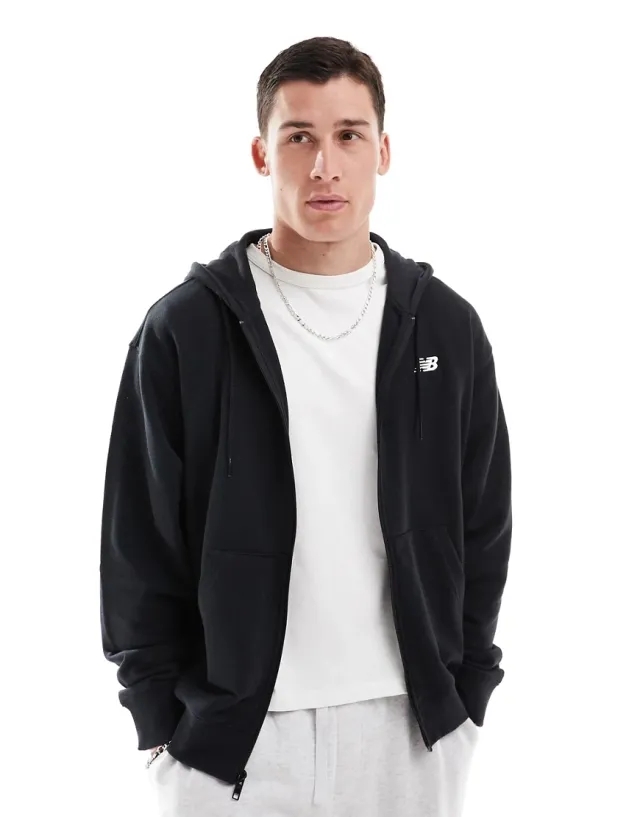 New Balance Sport Essentials Logo French Terry Full Zip In Black