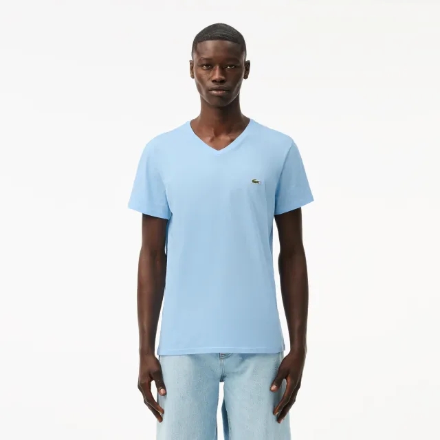 Lacoste V Neck Cotton Pima T-shirt - Pale Blue