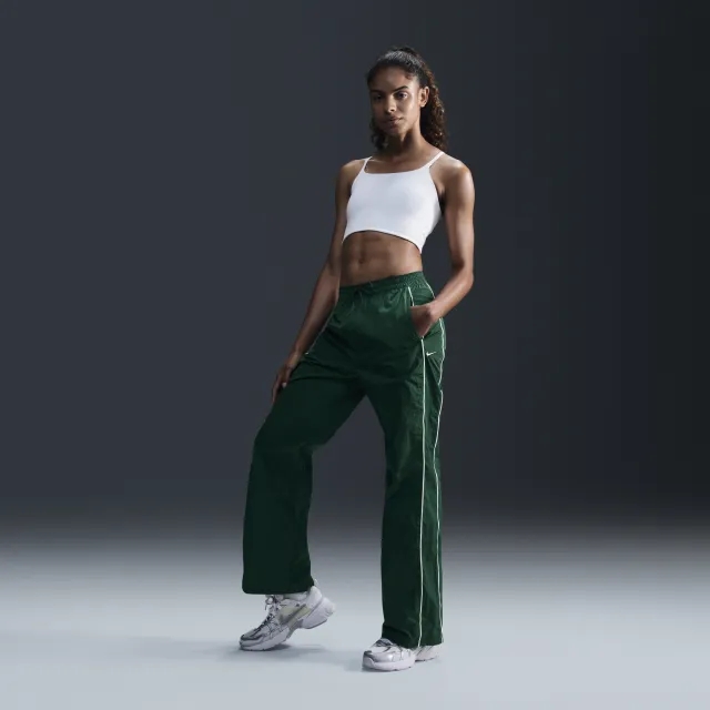 Nike Windrunner Women's High-Waisted Woven Open-Hem Trousers - Green - Nylon