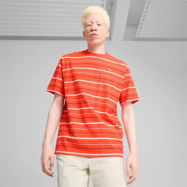 Puma Mens MMQ Striped T-shirt - Red Cotton