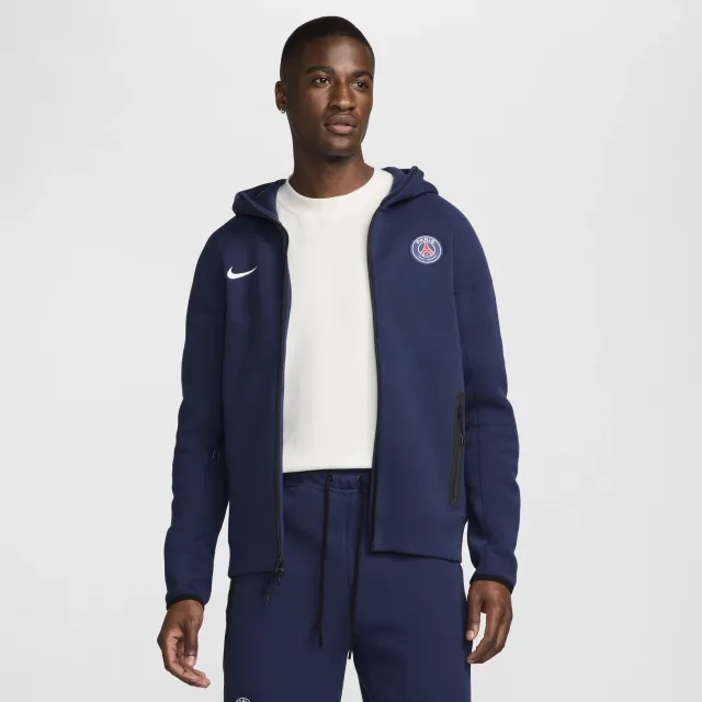 Nike Paris Saint Germain Hoodie Nsw Tech Fleece Fz - Midnight Navy/White - ['Blue']