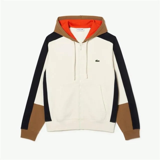 Lacoste Zip-Up Colour-Block Hoodie - White / Brown / Navy Blue