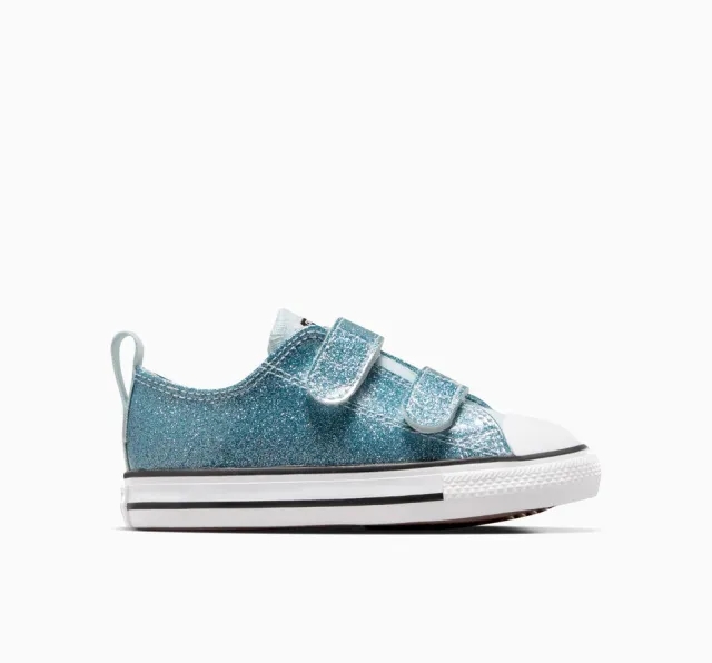 Converse white & pl blue all star 2v lo glitter Girls Toddler trainers