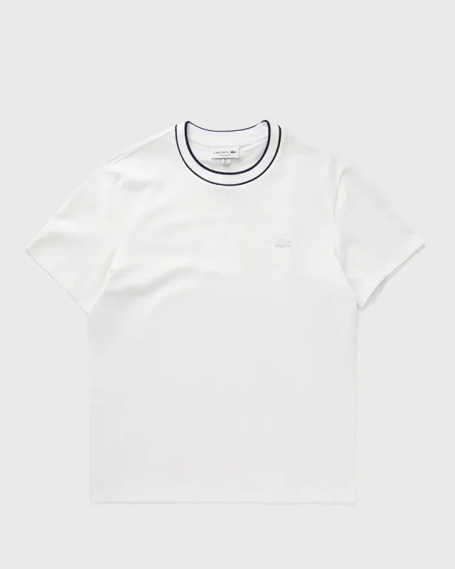 Lacoste Stretch Piqué Stripe Collar T-shirt - White