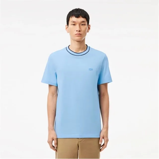Lacoste Stretch Piqué Stripe Collar T-shirt - Pale Blue