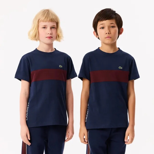 Lacoste Contrast Stripe Cotton T-shirt - Navy Blue / Bordeaux