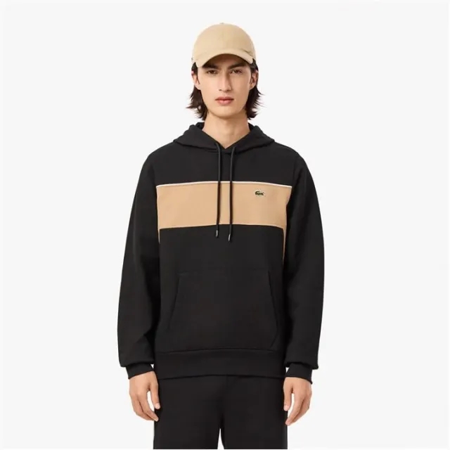 Lacoste Colourblock Fleece Hoodie - Black / Beige