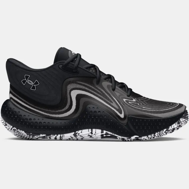 Unisex  Under Armour  Spawn 6 Mid Basketball Shoes Black / Distant Gray / Mod Gray 8