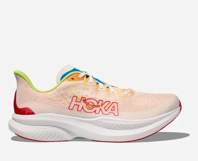 Hoka One One HOKA Men's Mach 6 Road Running Shoes in White/Solar Flare