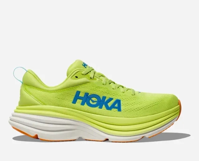 Hoka One One HOKA Men's Bondi 8 Road Running Shoes in Lettuce/Solar Flare