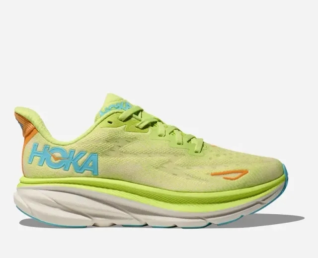 Hoka One One HOKA Women's Clifton 9 Road Running Shoes in Lettuce/Solar Flare