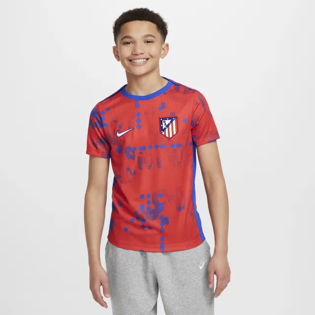Atlético Madrid Academy Pro Older Kids' Nike Dri-FIT Football Short-Sleeve Pre-Match Top - Red - Polyester