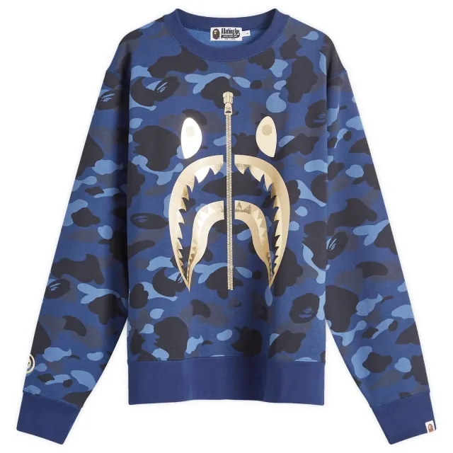 A Bathing Ape Men's Colour Camo Shark Crew Sweat Navy