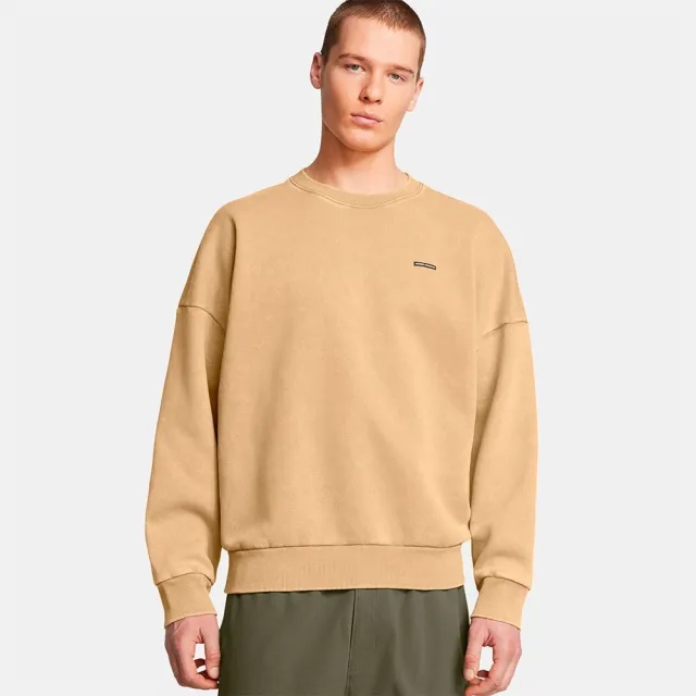 Men's  Under Armour  Icon Heavyweight Fleece Wash Oversized Crew Camel / White XXL