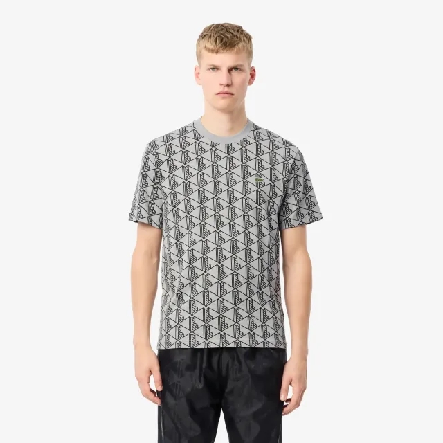 Lacoste Monogram Cotton T-shirt - Grey Chine / Black