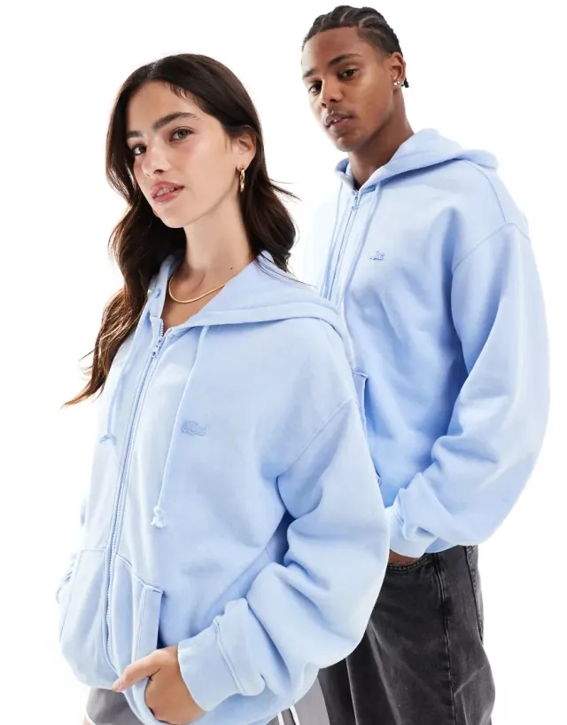 Lacoste Unisex Zip Hoodie In Washed Blue