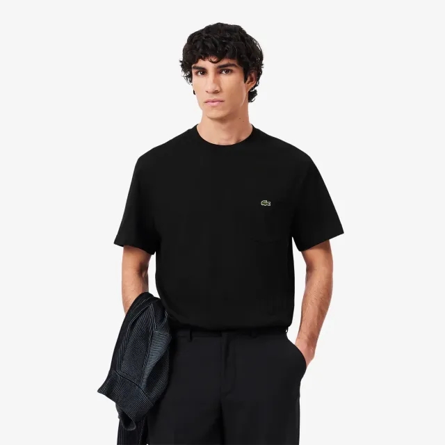 Lacoste Cotton T-shirt with Breast Pocket - Black