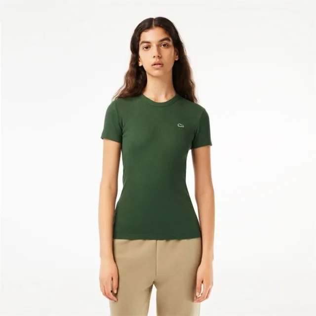 Lacoste Women’s Slim Fit Ribbed Cotton T-shirt - Dark Green