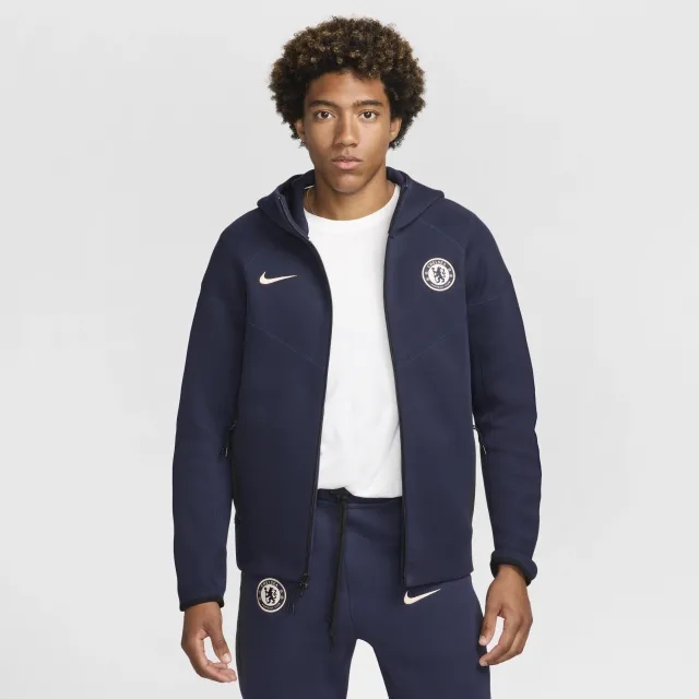 Chelsea F.C. Tech Fleece Windrunner Men's Nike Football Full-Zip Hoodie - Blue - Cotton/Polyester