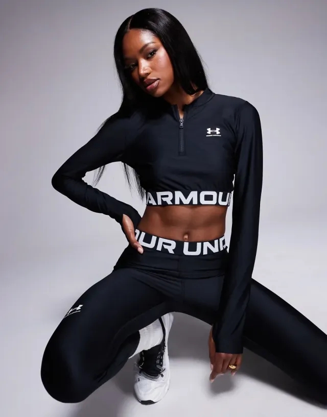 Under Armour Womens HeatGear Rib Quarter Zip Long Sleeve Top - Black - Size XL - Black