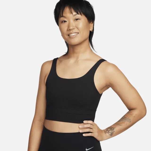 Nike Zenvy Rib Women's Light-Support Non-Padded Longline Sports Bra - Black - Recycled Nylon Minimum