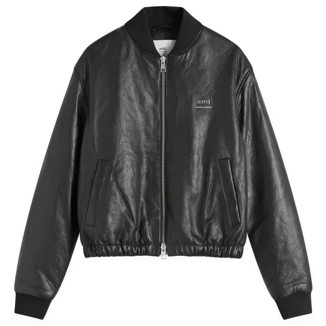 AMI Paris Men's Padded Leather Bomber jacket Black