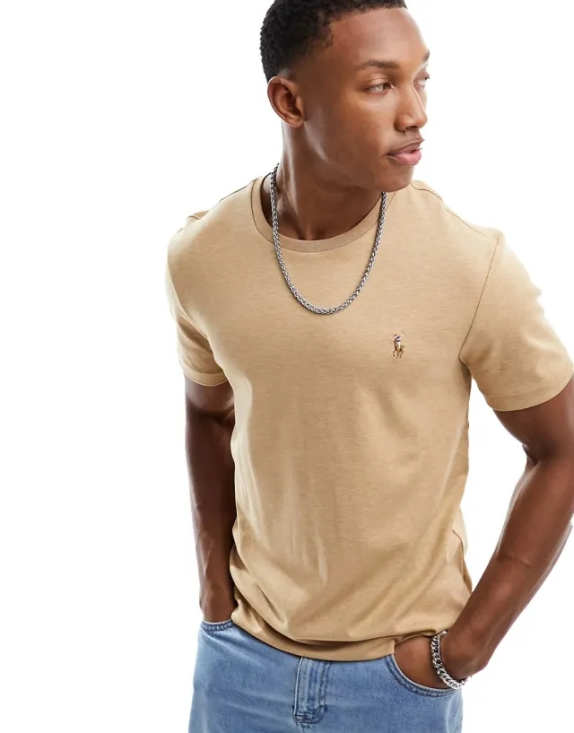 Polo Ralph Lauren  T-SHIRT AJUSTE COL ROND EN PIMA COTON  men's T shirt in Beige