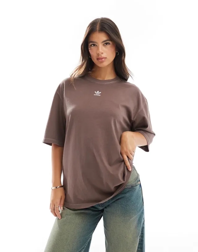 Adidas Originals Essentials Oversized T-Shirt In Shadow Brown