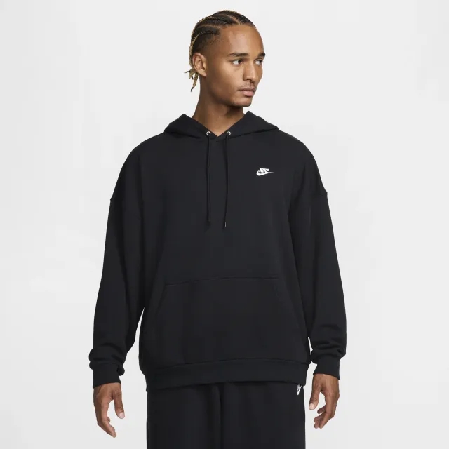Nike Club Fleece Men's Oversized French Terry Pullover Hoodie - Black - Cotton