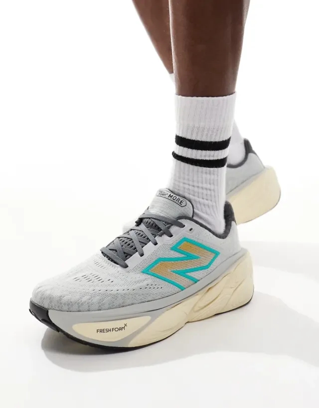 New Balance Men's Fresh Foam X More v5 in Grey/Beige/Green Synthetic