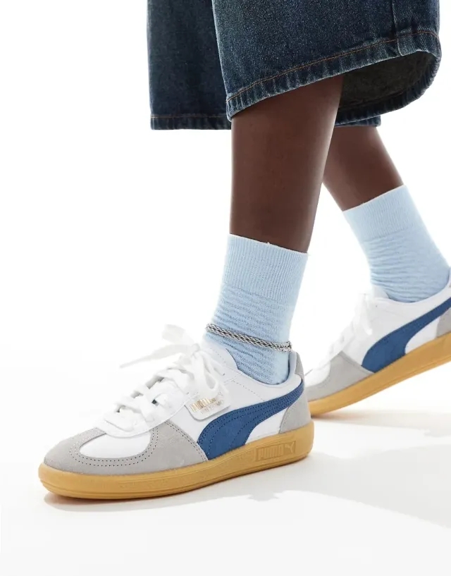 Puma Palermo Leather Trainers In White And Blue