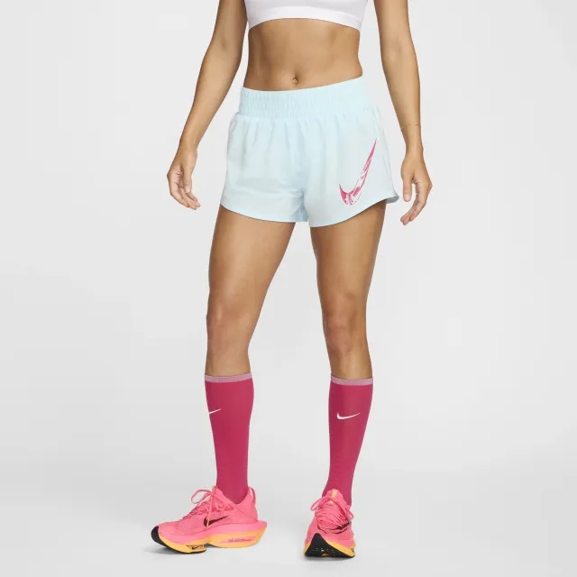 Nike One Women's Dri-FIT Mid-Rise Brief-Lined Graphic Shorts - Blue - Polyester