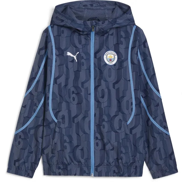 Puma Manchester City Jacket Pre Match Woven Anthem - Inky Blue/Team Light Blue Kids - ['Blue']