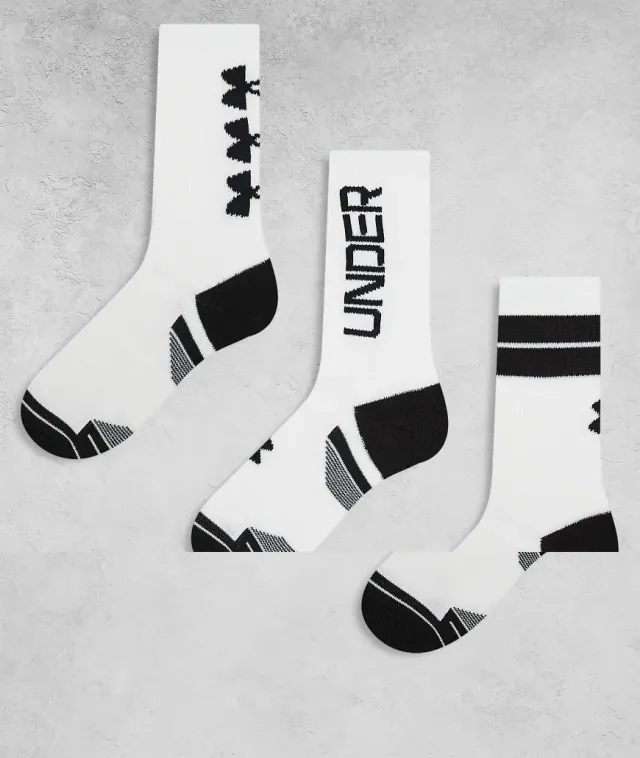 Unisex  Under Armour  Performance Tech 3-Pack Crew Socks White / White / Black L