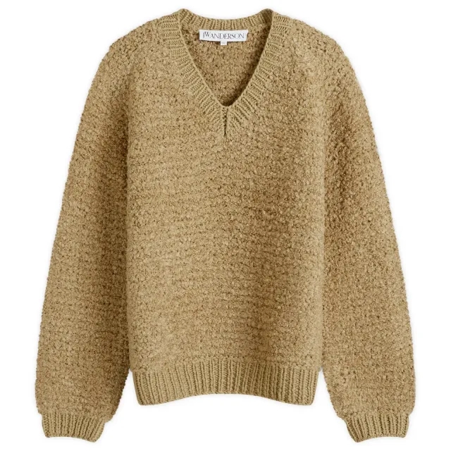 JW Anderson Women's Boucle V Neck Jumper Flax