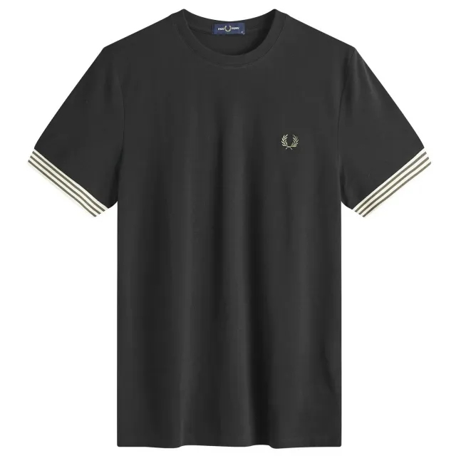 Fred Perry Men's Striped Cuff T-Shirt Black