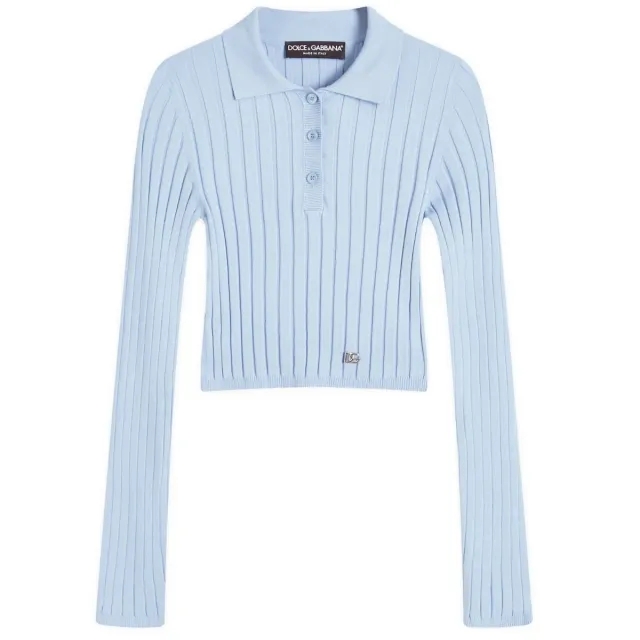 Dolce & Gabbana Women's Cropped Polo Neck Jumper Celeste Chiaro