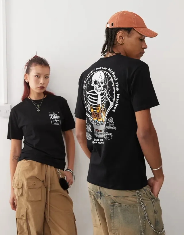 Vans Bucket List Skull Backprint T-Shirt In Black