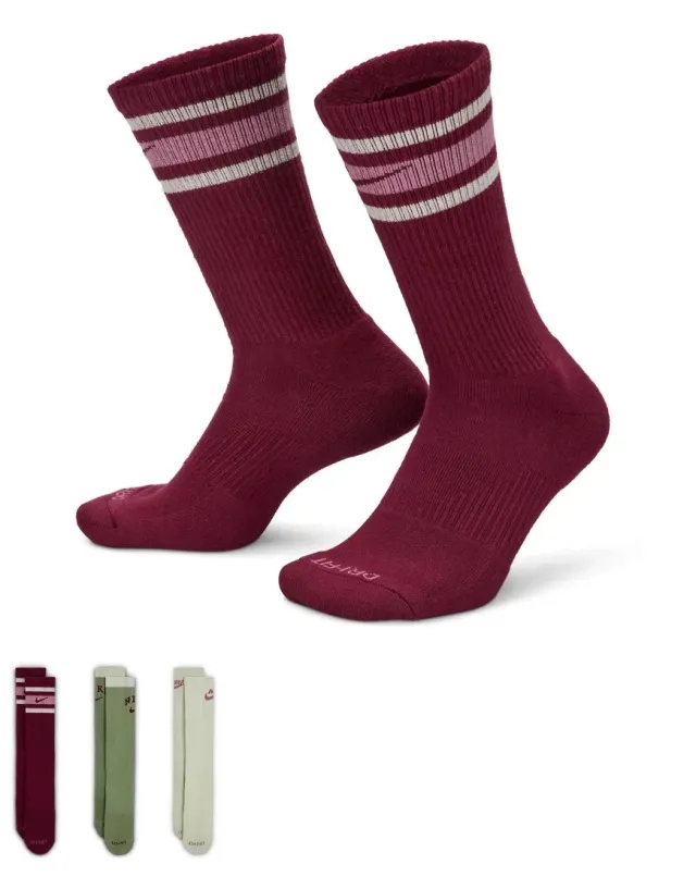 Nike Everyday Cushioned Crew 3 Pack Unisex Socks - Brown
