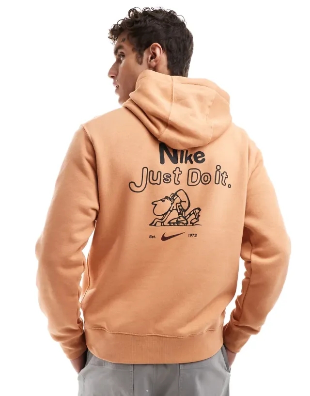 Nike Club Graphic Back Print Hoodie In Brown