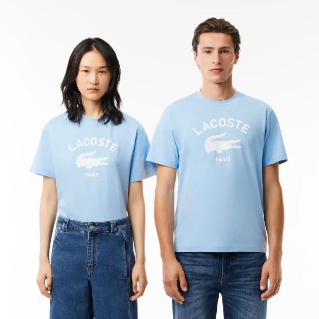 Lacoste Signature Print Cotton T-shirt - Pale Blue